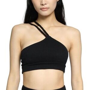 NWOT The Range Braided Strap Ribbed Bralette Crop Top Women's Black Size Large